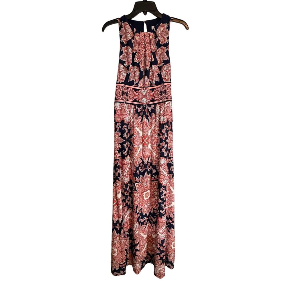London Style Collection Size 4 Paisley Maxi Dress Navy Pink Sleeveless Boho